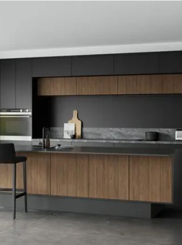Textured Walnut on Slab Door Cabinetry